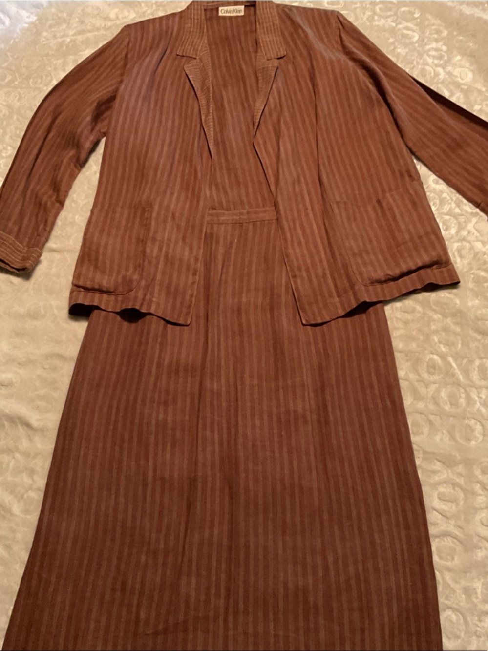 Calvin Klein Women's Brown Pinstripe Blazer Jacket